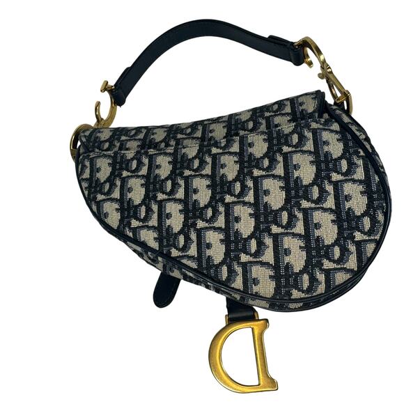 Christian Dior Mini Saddle Bag Vintage Trotter Blue Shoulder Purse Oblique CD - Picture 3 of 16